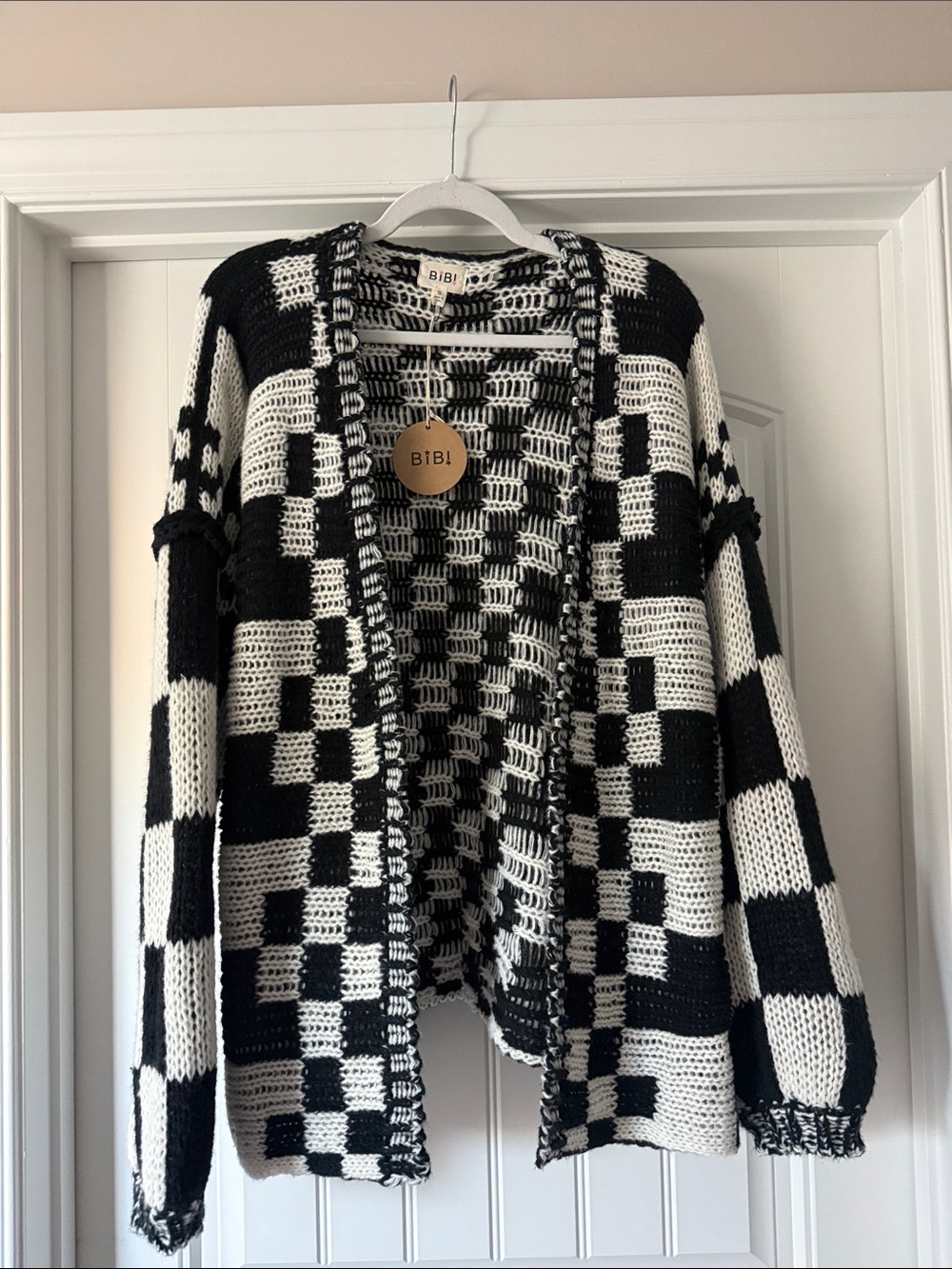 BIBI Black & White Checkerboard Oversized Knit Sweater
